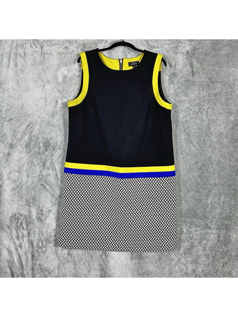 Tahari Arthur S Levine Womenβs 14 Colorblock Geometric Black Yellow Sleeveless